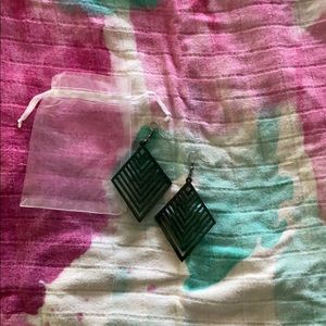 Dark green wood geometric earrings